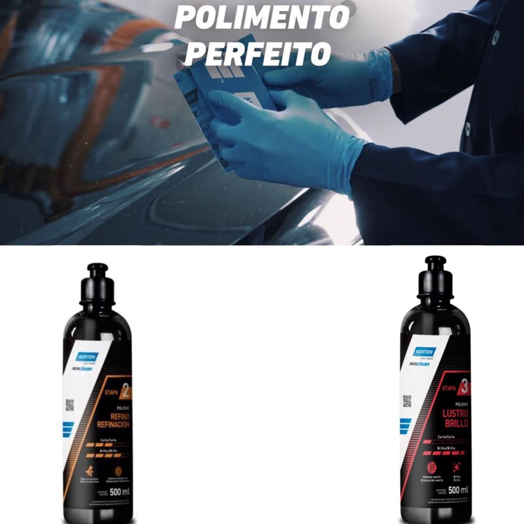 KIT NORTON POLIIMENTO AUTOMOTIVO REFINO + LUSTRO 500ML em Oferta na Shopee