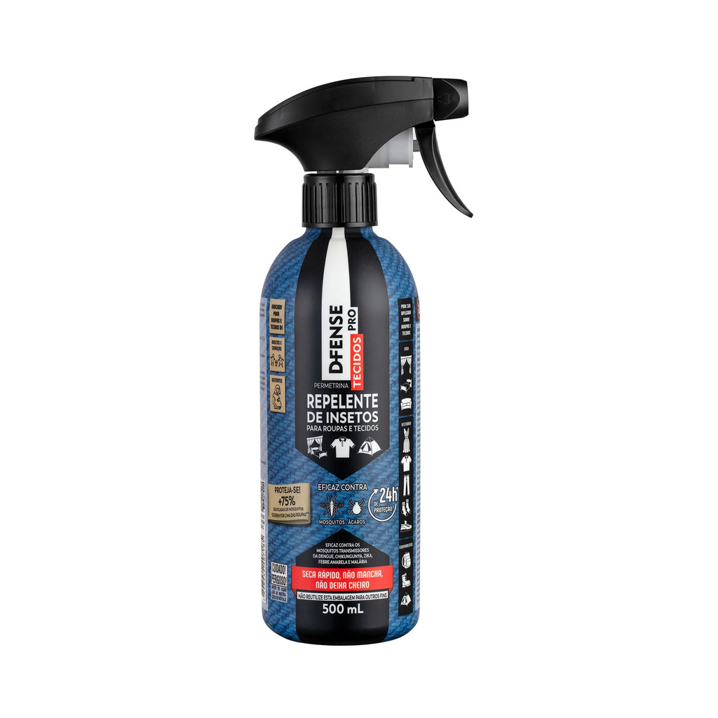 Repelente de Insetos e Mosquitos D-Fense Pro Tecidos 500ML Repele Dengue Zika Mosquitos Carrapatos Pesca