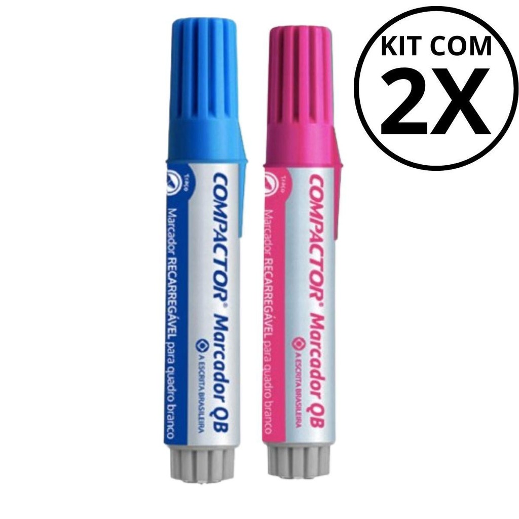 Kit com 2 Marcadores Para Quadro Branco - COMPACTOR COR:AZUL + ROSA em Oferta na Shopee