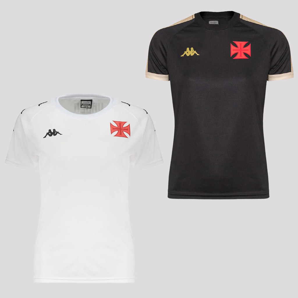 Kit Camisas Kappa Vasco Supporter Feminino Branco e Preto
