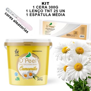Kit Depilatório Cera Hidrossolúvel Camomila 300g + Lenço TNT 25un + Espátula em Oferta na Shopee