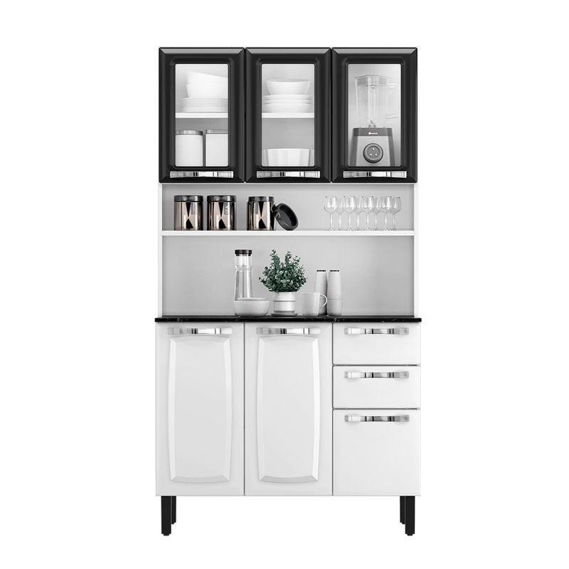 Kit Cozinha Compacta Pratika 105cm em Aço Itatiaia Branco e Preto