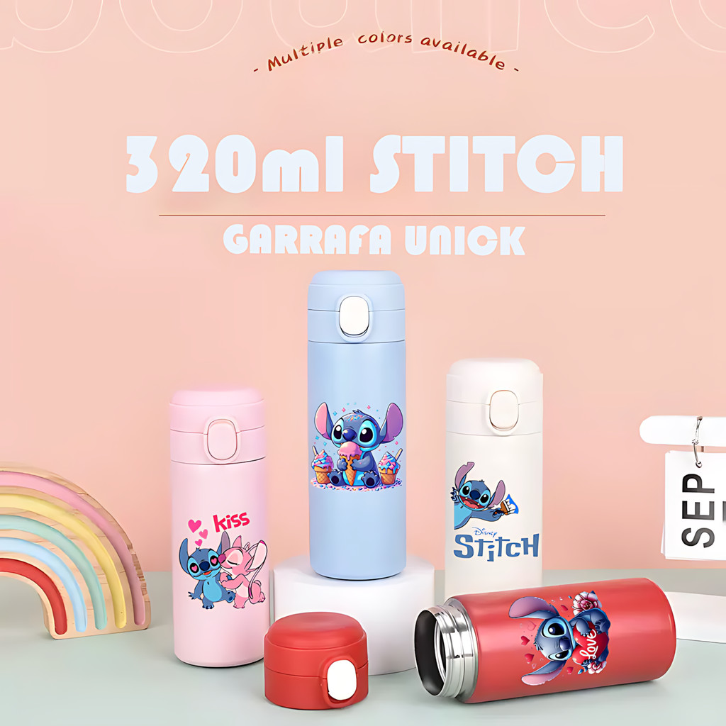 Stitch Garrafa Térmica 320ml Mini Escolar Enjoy Botão Resistente em Oferta na Shopee