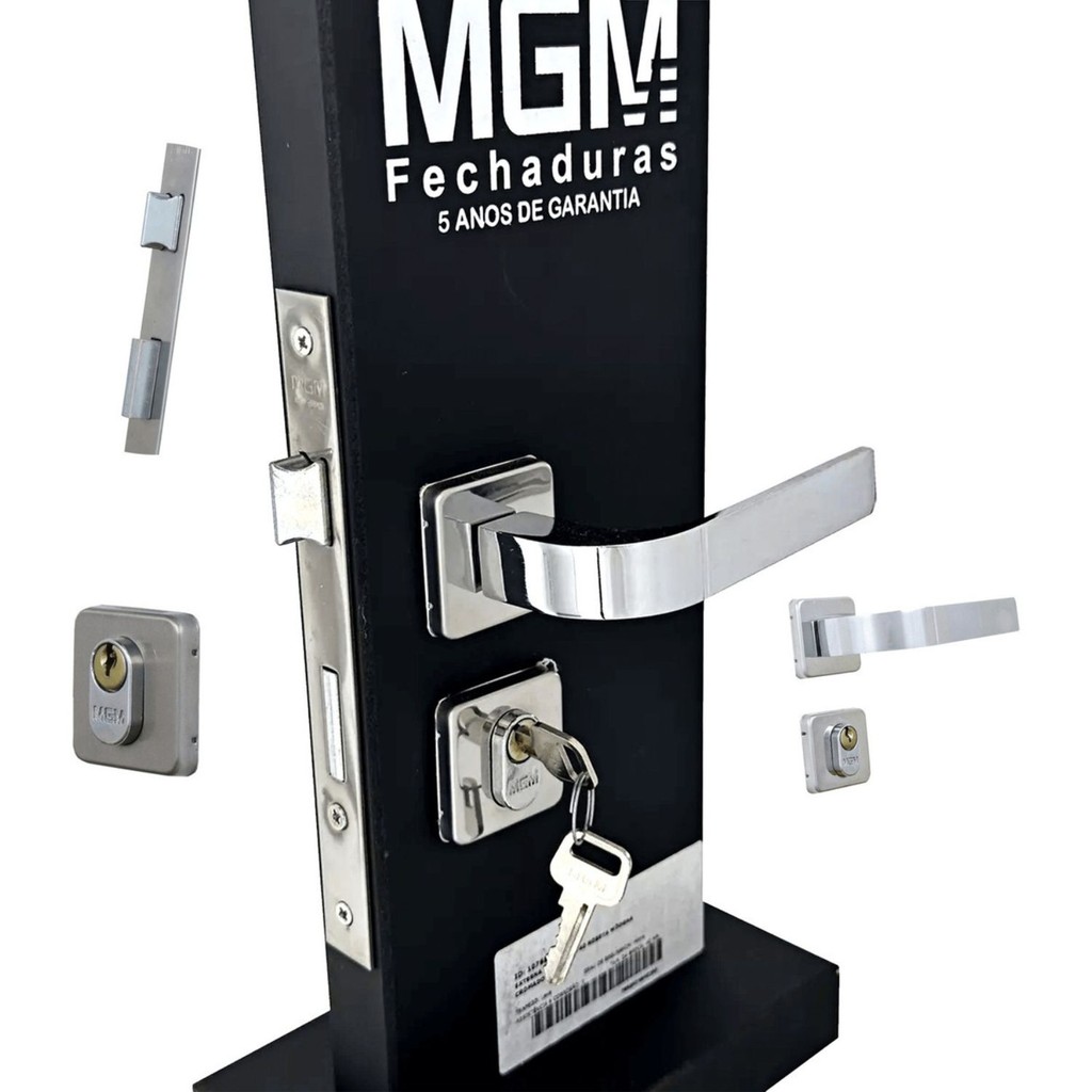 Fechadura Externa Modena Roseta Quadrada Cromada MGM