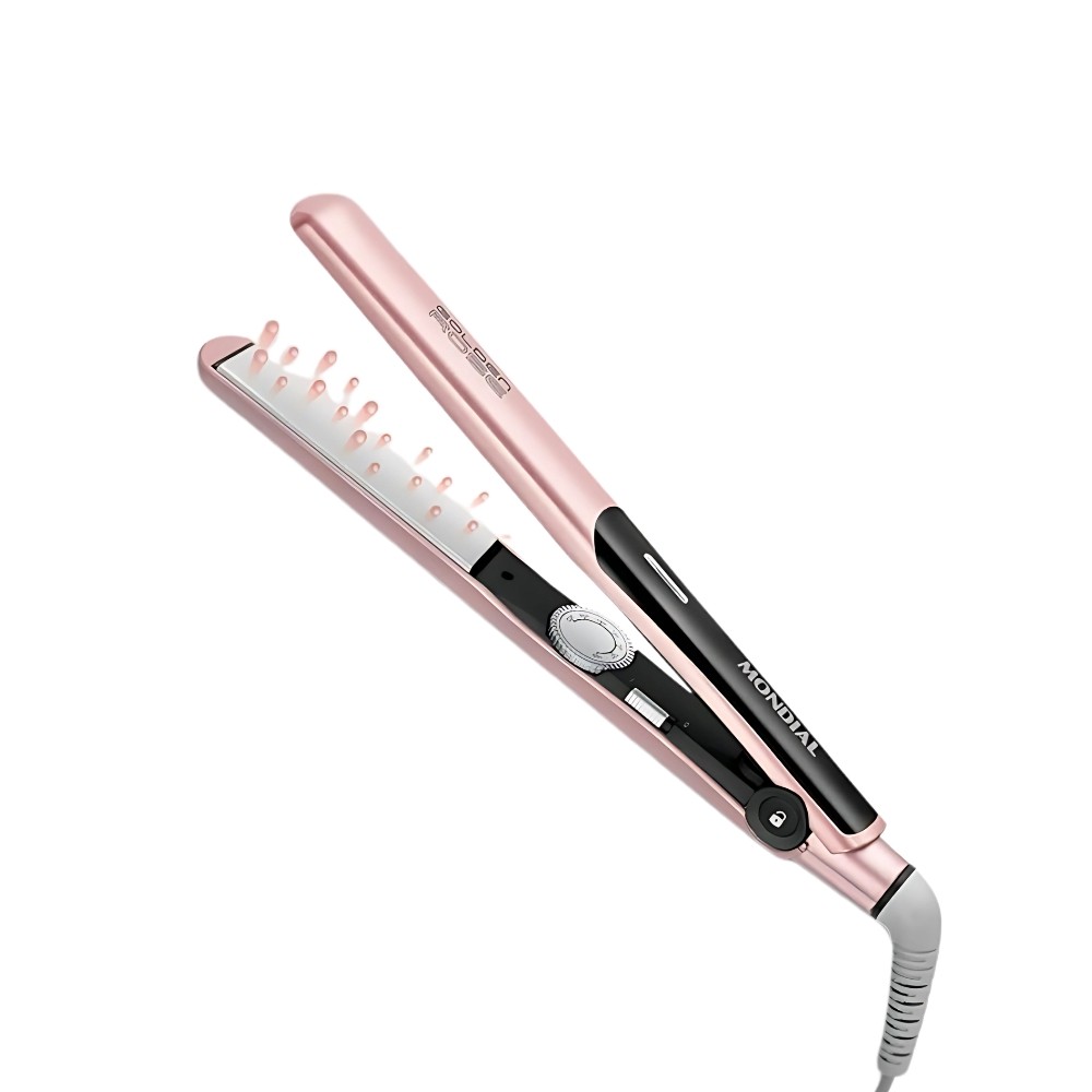 Chapinha Mondial Golden P‑20 45W Bivolt – Cerâmica, Controle 100‑220 °C, Anti‑Frizz, Rosa/Preto - Beauty