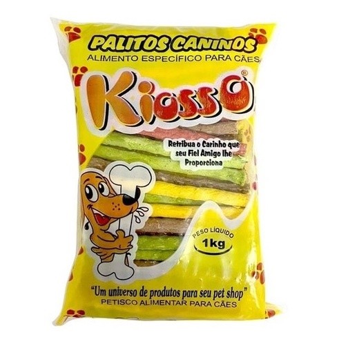 Osso Palito Rigido - 6/5 Colorido - KIOSSO - Sabor Natural - 1 Kg