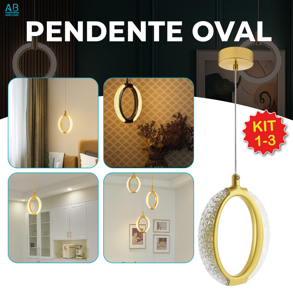 Luminária Pendente Oval de Cristal Led Dourado Moderno de Luxo 3 Tons de Luz Bivolt em Oferta na Shopee
