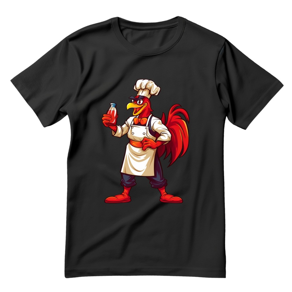 Camiseta Unissex Chef De Cozinha Estampa Galo Picante Blusa 100% Algodão Para Cozinheiro Uniforme Passeios