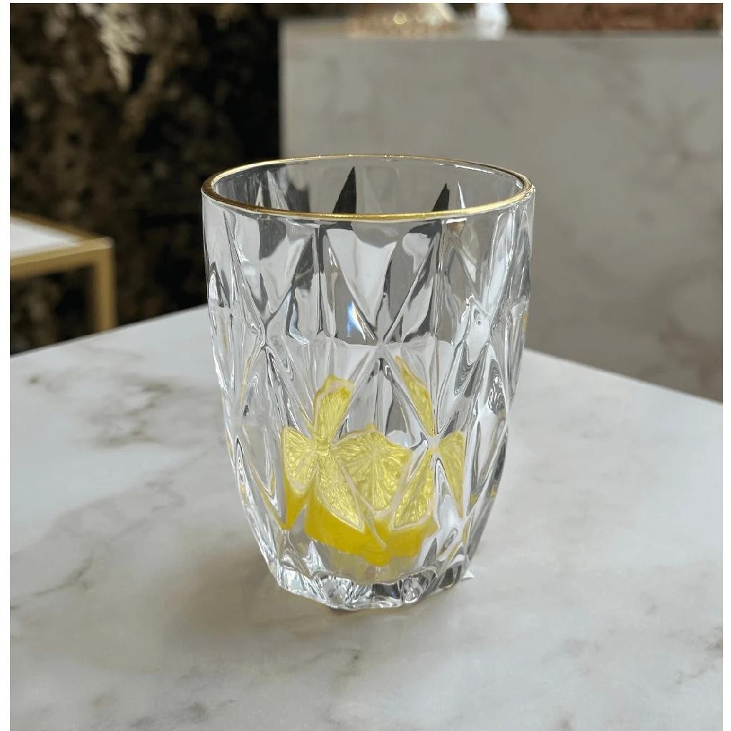 Copo de Vidro Diamond com Fio de Ouro 270ml – Lyor | Elegância na Mesa Unidade