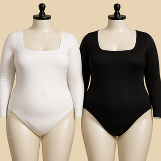 Body Plus Size Manga Longa Suplex Tamanho Grande Decote Quadrado Elegante Confortavel