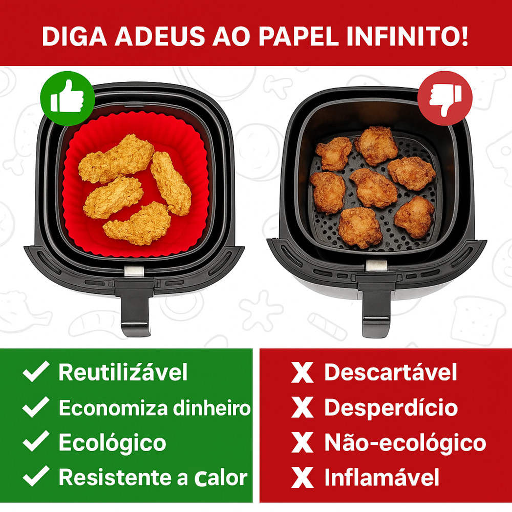 Kit 3 Forma de Silicone Quadrada 16x16cm Para Assadeira Air Fryer e Forno Forma para Fritadeira Elétrica com Alça