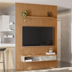 Painel para TV Até 75 Polegadas Sydnei 1 Porta 180 Cm Ripado Nature/Off White - Pnr Móveis
