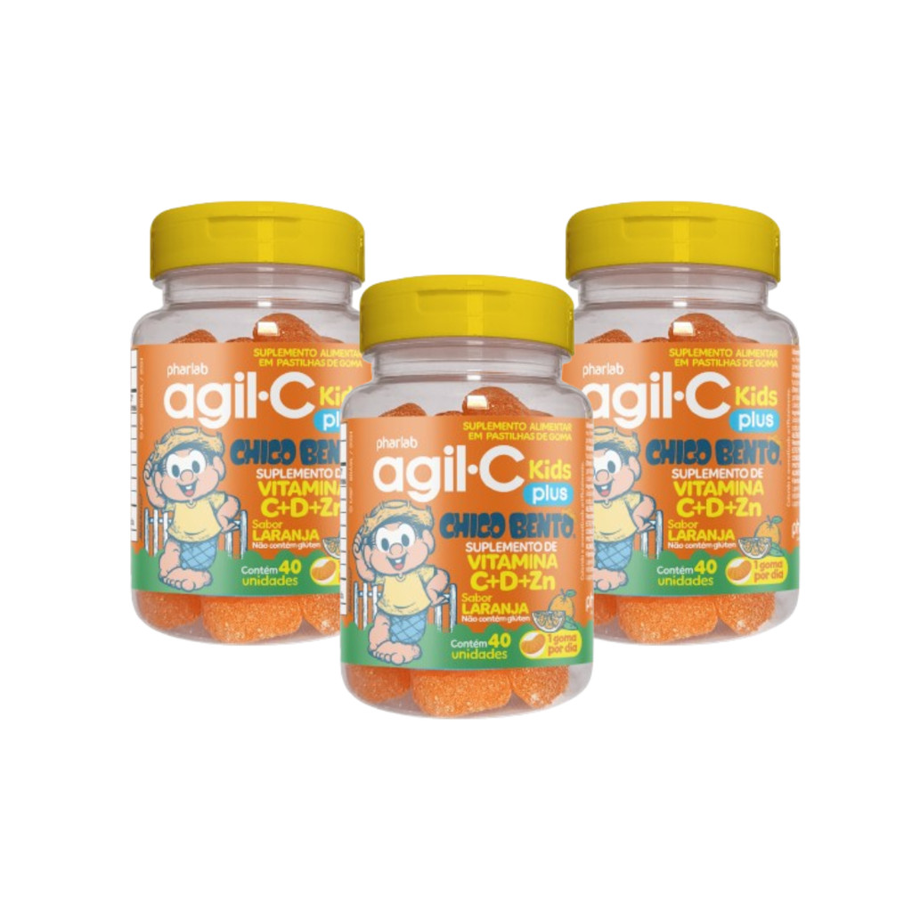 Kit 3 und Agil-c Kids Plus Sabor Laranja 40 Gomas
