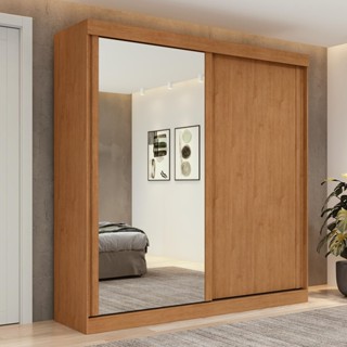 Guarda-Roupa 2 Portas de Correr 2 Gavetas Easy Light com Espelho Amendoa Clean/off White/Amen em Oferta na Shopee