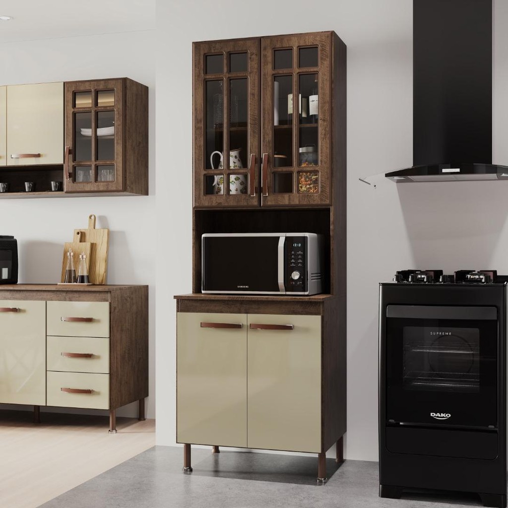 Torre Quente Modulada Com Vidro Para Forno Fidelitá Lisboa 70cm 4 Portas Noce/Off-White