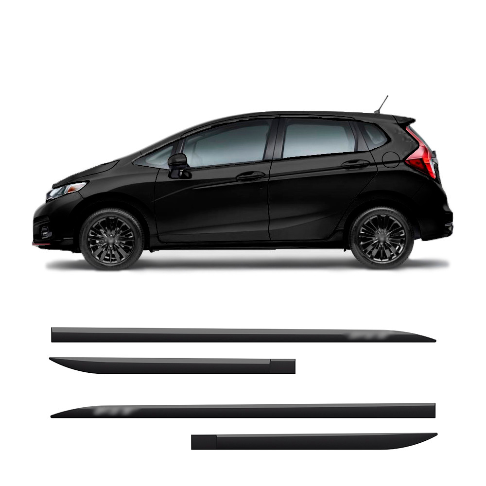 Friso Lateral Honda Fit 2006 a 2021 Flash Cotrim Protetor Portas Preto Cristal Slim 4 peças