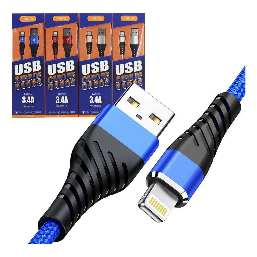 4 Cabo Carregador Rápido Para iPhone - V8 (Micro USB) Tipo-C 2 Metros Cores Sortidos Cabo Reforçada