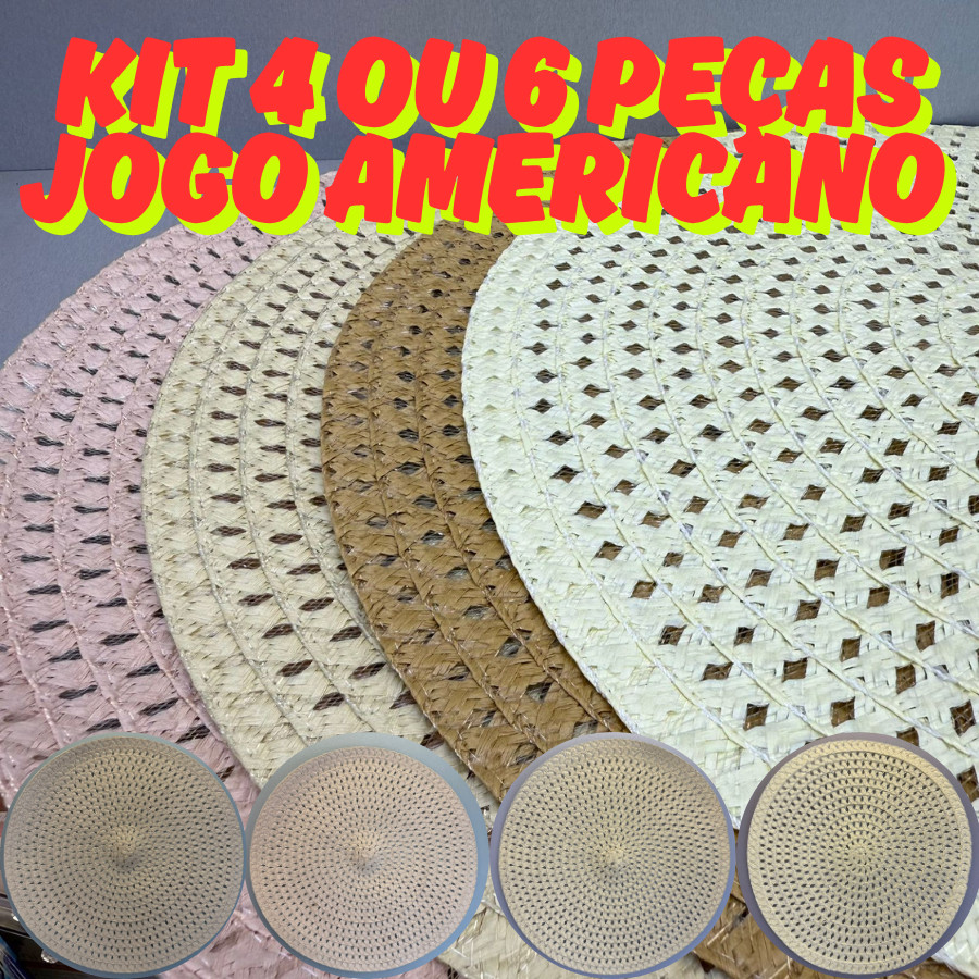 KIT 4 Ou 6 Peças Jogo Americano 39cm Descanso De Mesa Jantar Redondo Decorativo Para Cozinha