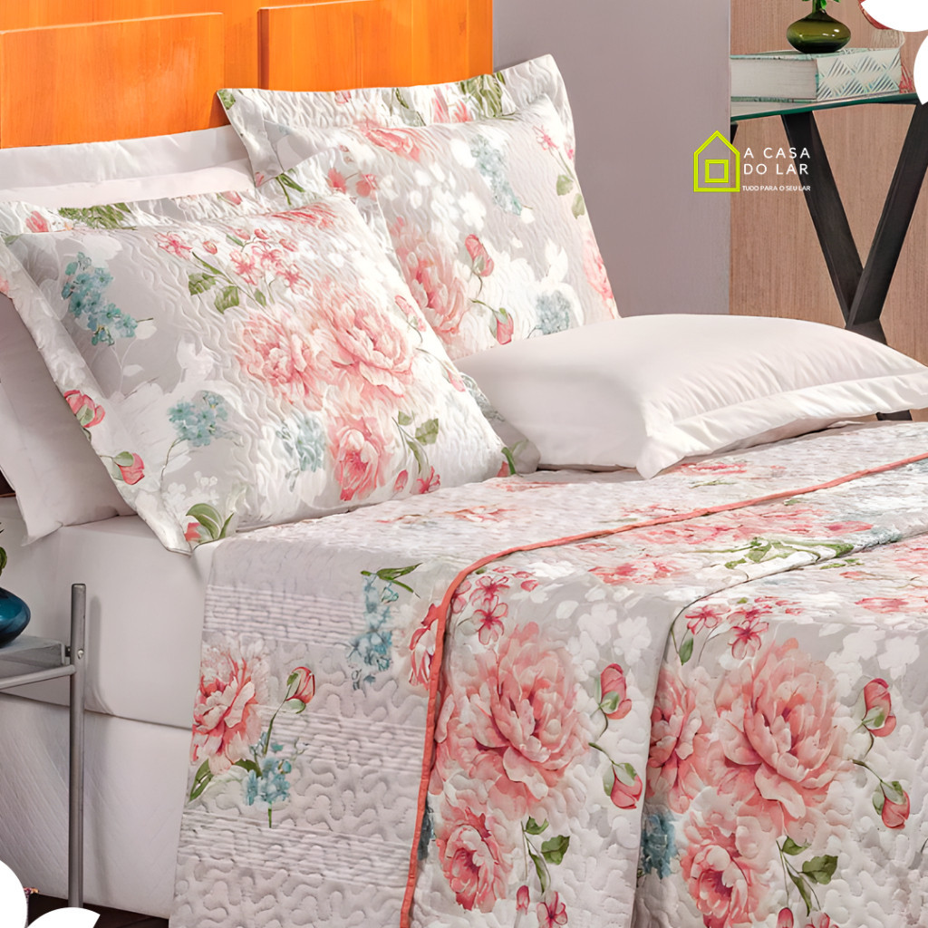 Kit Colcha Cobre Leito Casal Bouti Dupla Face 3 Peças C/ Viés