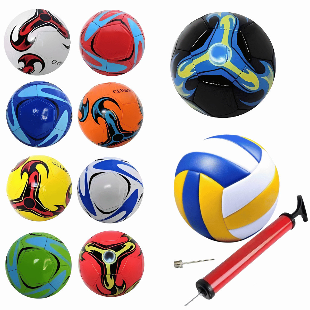 Bola de Futebol ou Volei + Bomba de Ar Manual Tamanho Oficial Couro Sintético em Oferta na Shopee