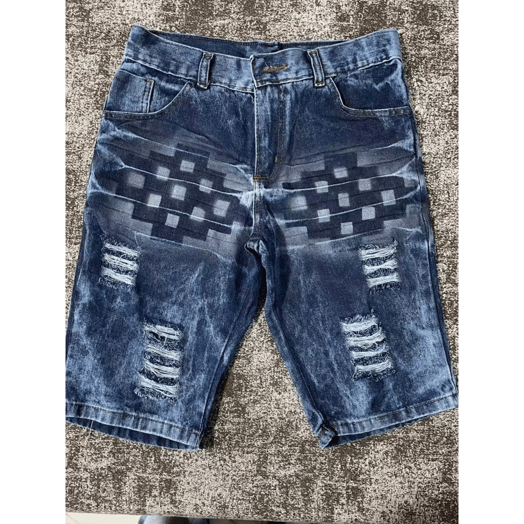 Bermuda jeans masculino  Verão    Bolso  Zíper  Rasgado em Oferta na Shopee