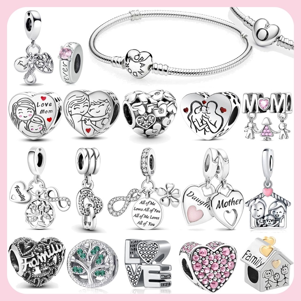 ​Pulseira com contas de coração em prata 925 · Amuleto de carta mãe em ouro rosa · Acessórios para joias faça você mesmo