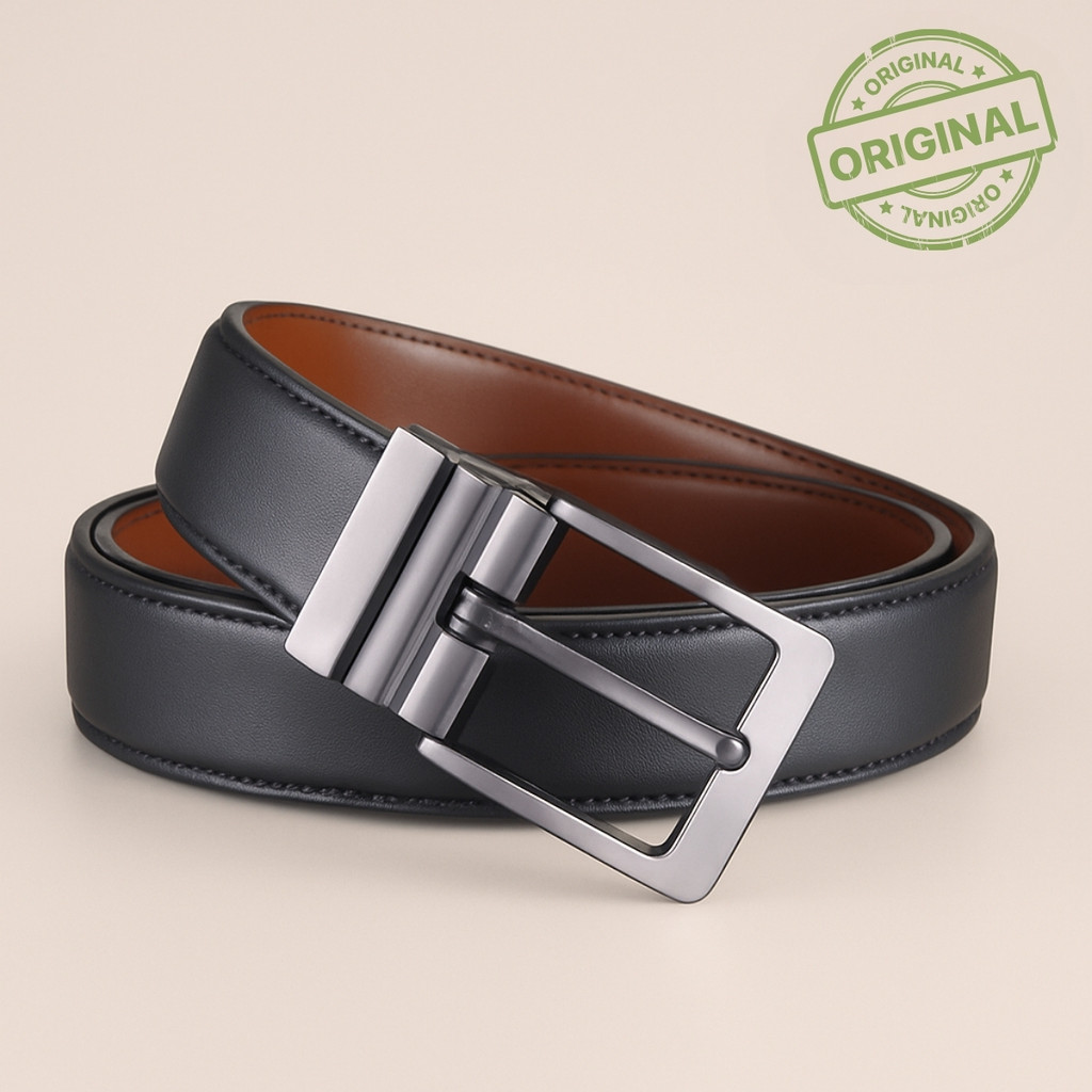 Detalhes do Cinto Dupla Face Masculino Com Fivela Giratória de Couro