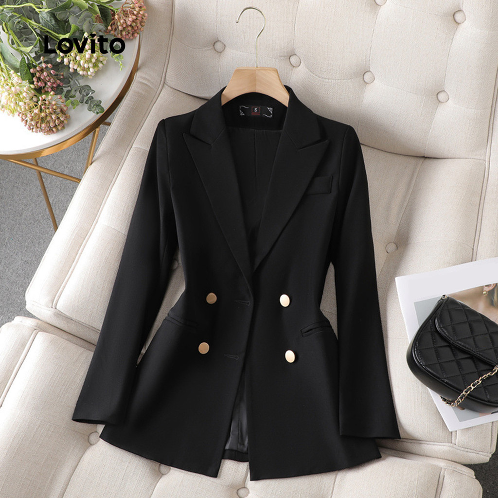 (Trendy) Lovito Blazer elegante de botão liso para mulheres LNL101617 - Women Clothes