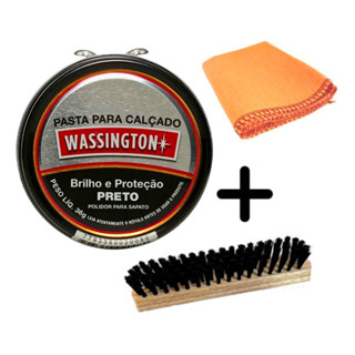 Kit 1 Graxa Cera Pasta Wassington 36g Preto 1 Escova 1 Flanela Polidor Sapato em Oferta na Shopee