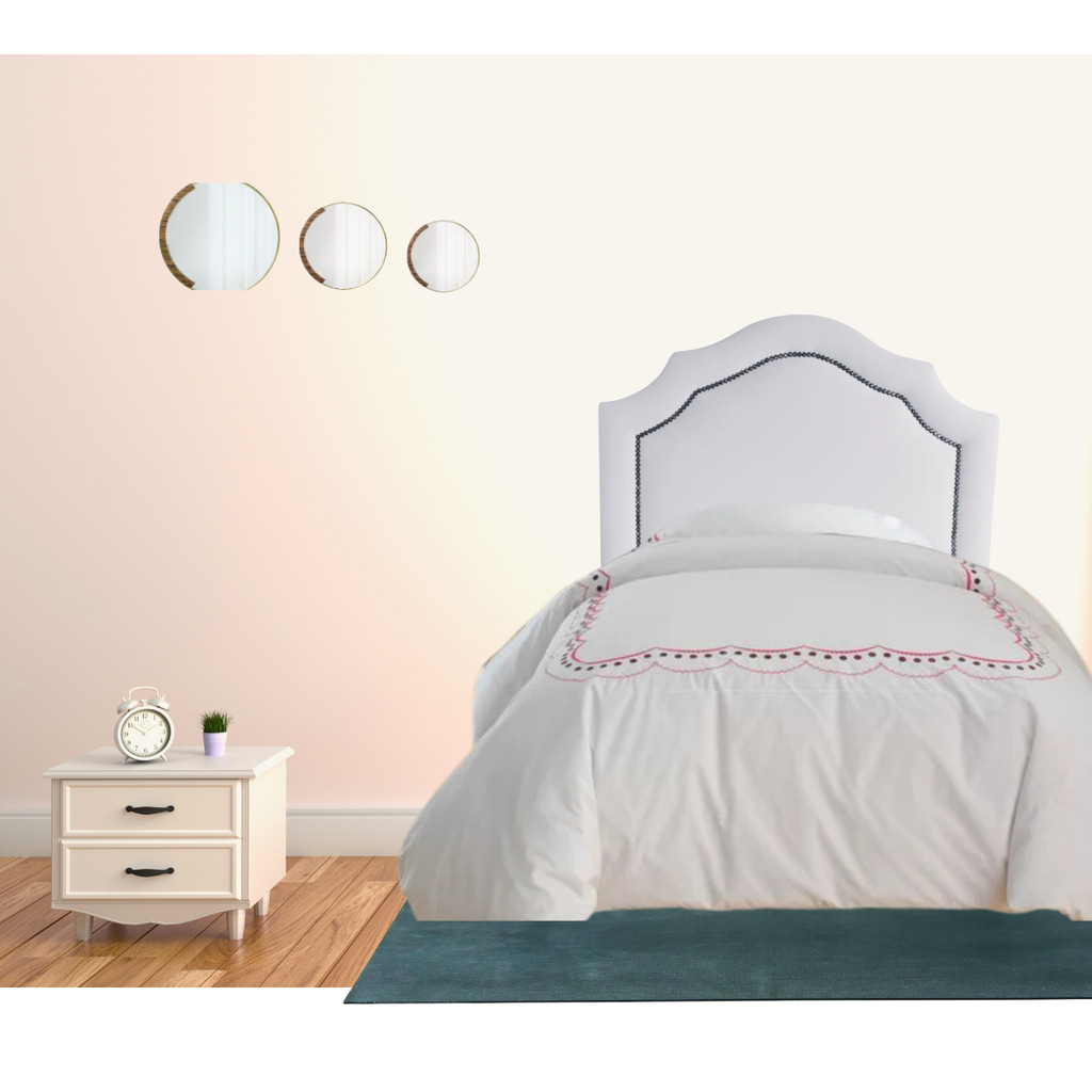 Cabeceira De Cama Box Solteirão Vintage Corino Branco Tachas 110 cm