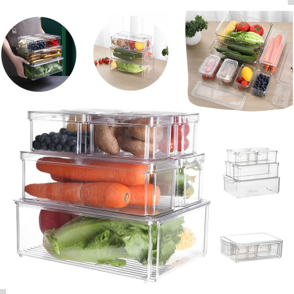Kit 7 Organizadores Geladeira Com Tampa Alimentos Vegetais
