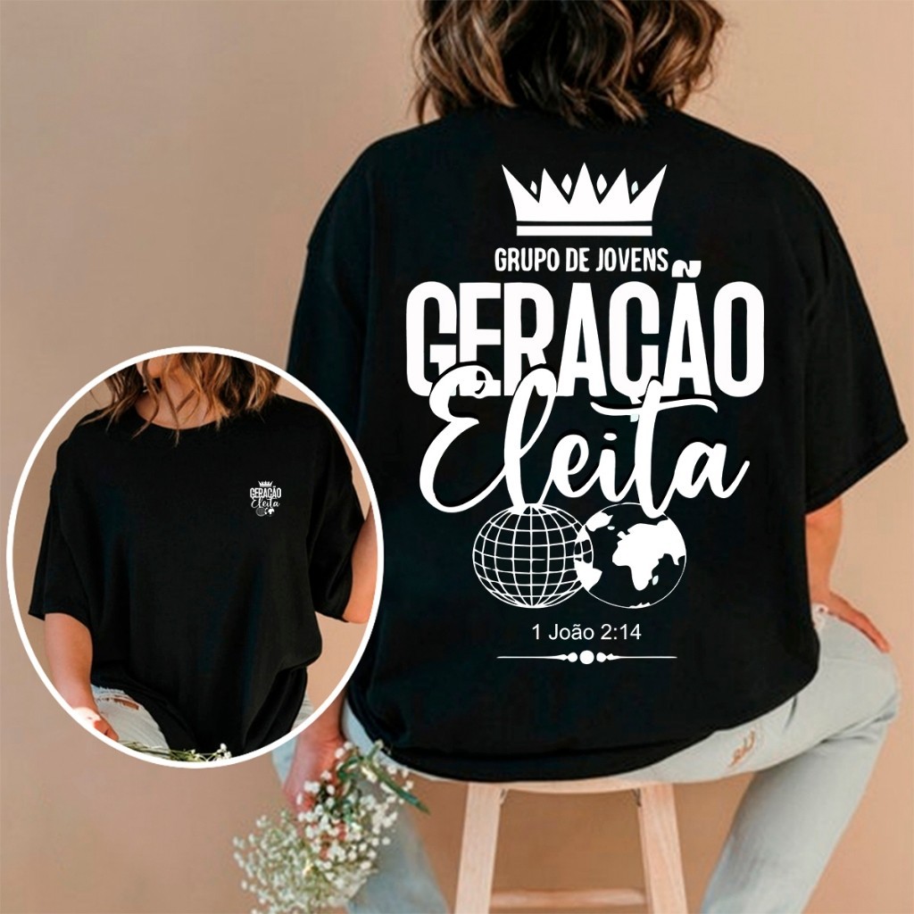 Camiseta Premium em Algodão PuroSISI Gospel Feminina Grupo de Jovens Jesus Estampa Religiosa Malha Algodão Oversized
