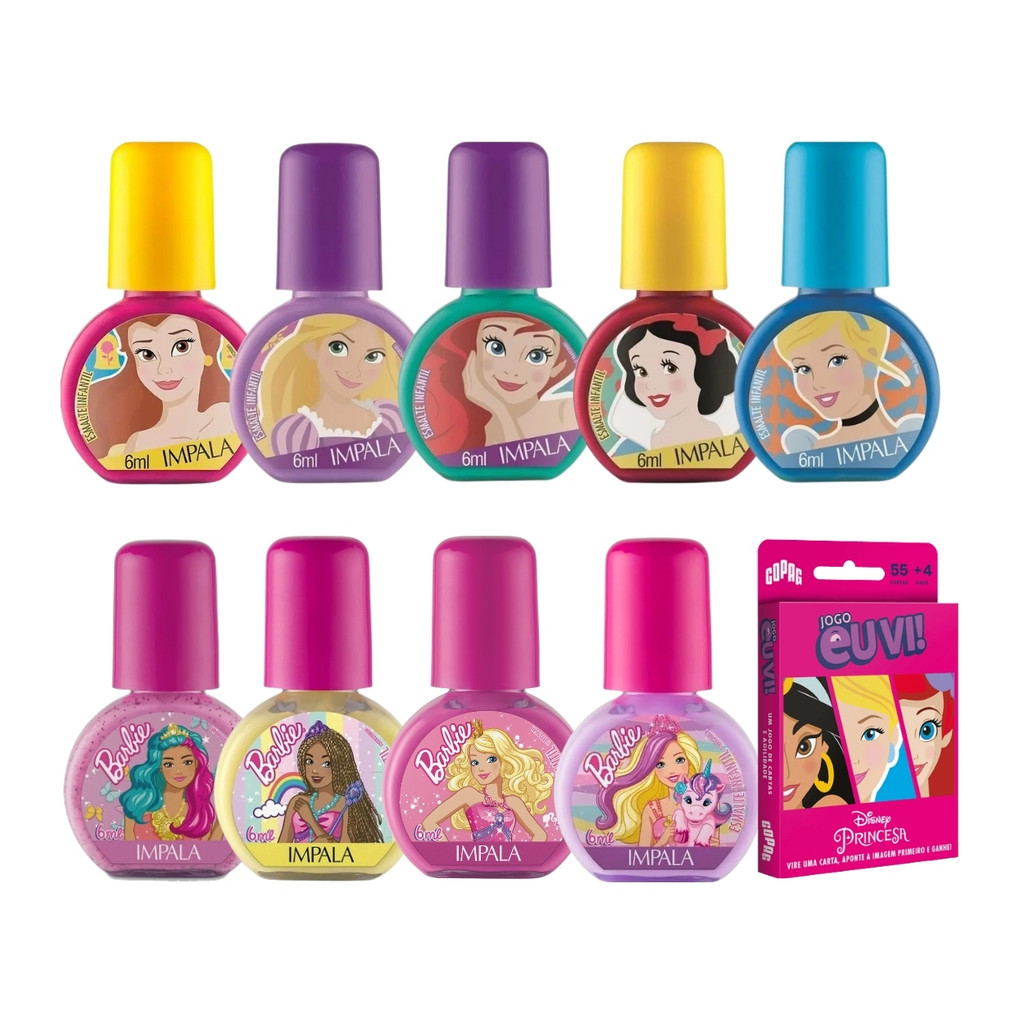 Kit Esmalte Barbie Impala Jogo Eu Vi! Princesas Disney Kids