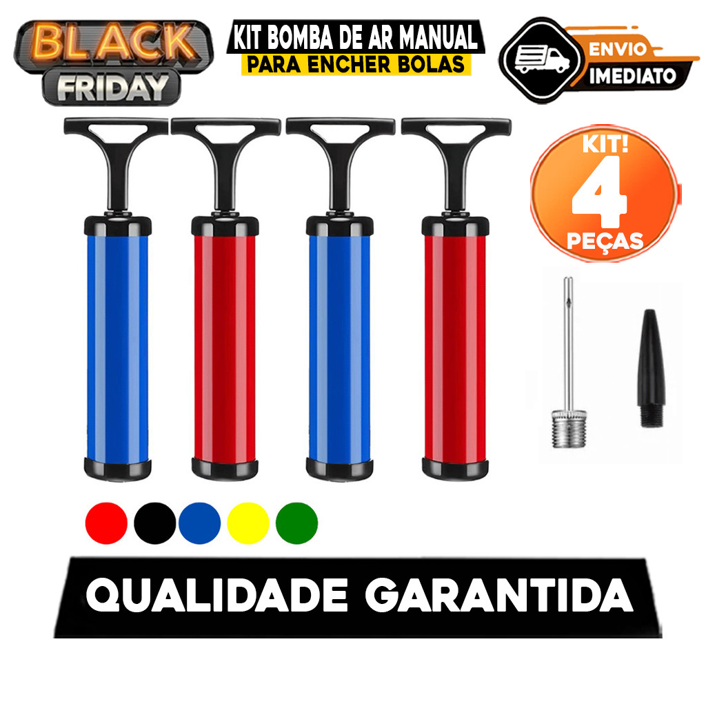 Kit Bomba de Ar Manual de 6 para Encher Bolas Coletes Boias Colchão Inflável com Bico e Mangueira Escolha seu Kit