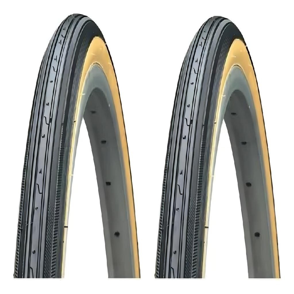 Par P/ Pneu Bike Caloi 10 Aro 27 X 1-1/4 Kenda Faixa Amarela