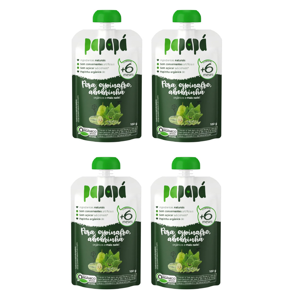 Kit 4x Papinha Orgânica Pera, Espinafre E Abobrinha 100g