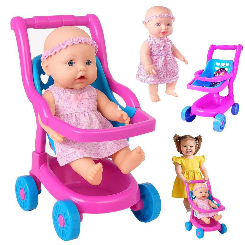 Kit Carrinho de boneca + Sapekinha faz Xixi Bebe Conforto