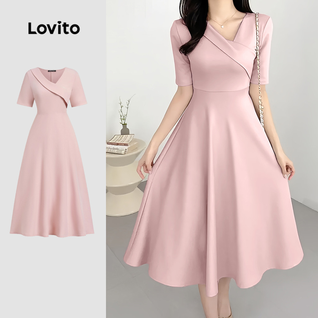 Lovito Vestido Elegante Liso Assimétrico Para Mulheres L133ED1101 - Women Clothes