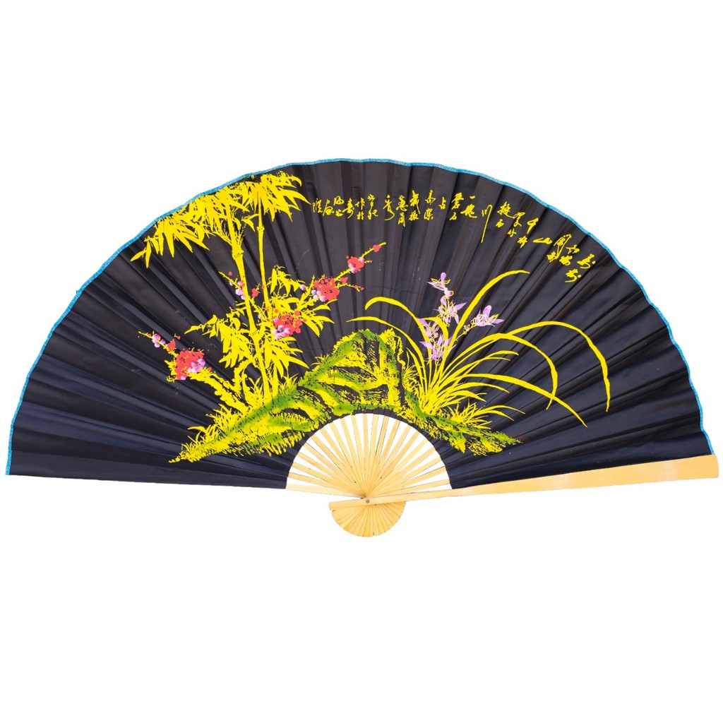 Leque Decoração Parede Gigante 160 cm Preto Bambu