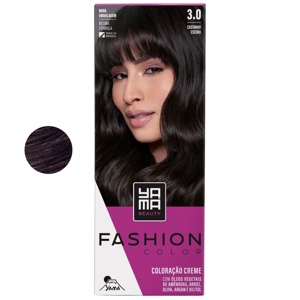 Coloração Yama Fashion Color Tintura Tinta Cabelo Creme Mini Kit 3.0 Castanho Escuro