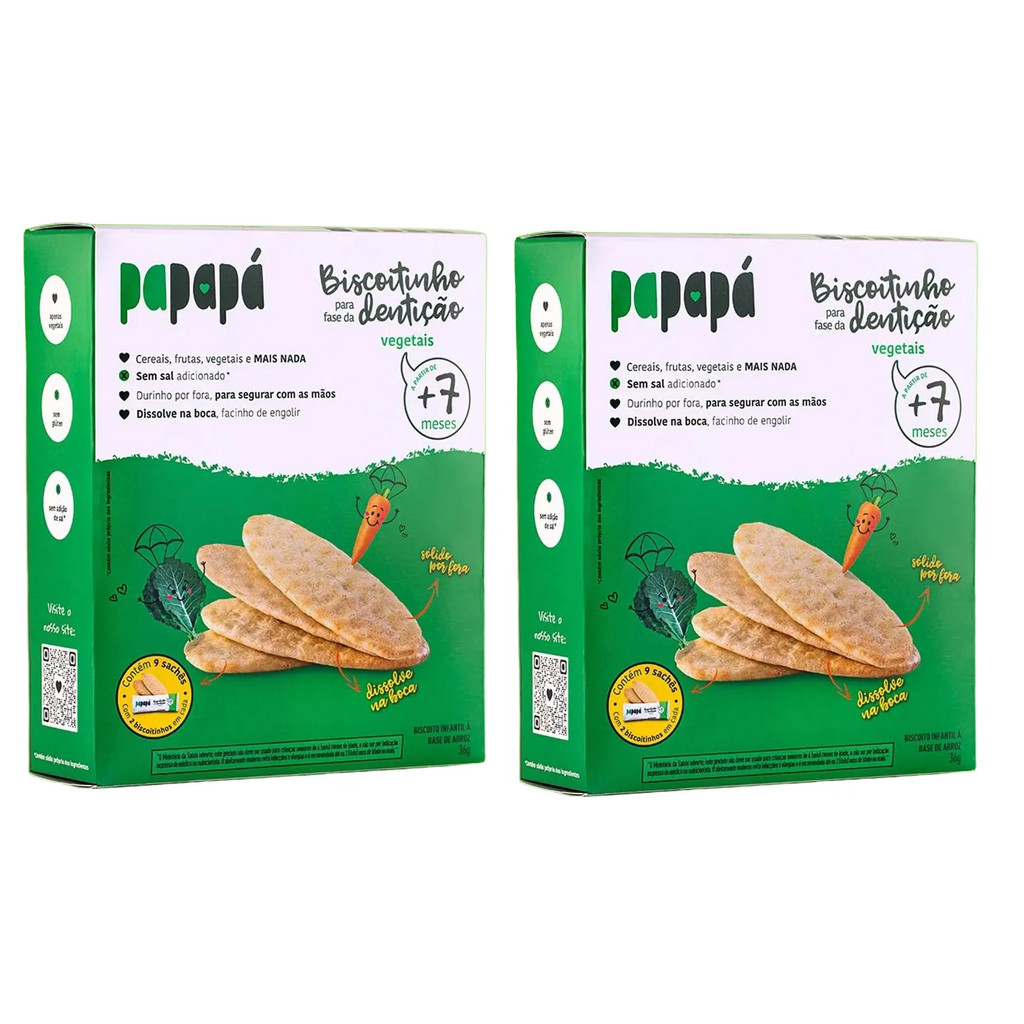 Kit 2x Biscoito Papapá De Vegetais Sem Glúten Sem Sal 36g em Oferta na Shopee