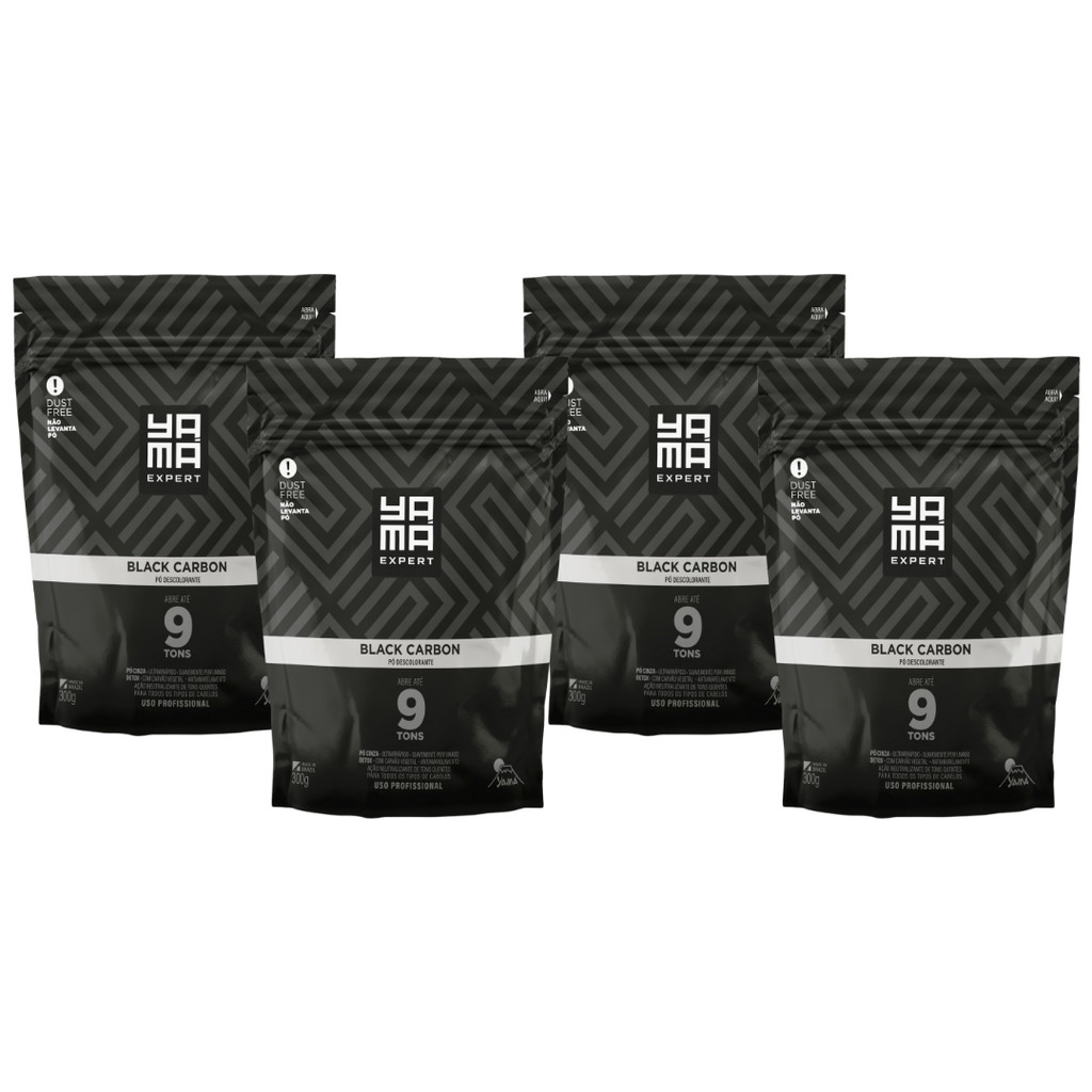 Kit 4 Pó Descolorante Black Carbon Profissional 9 Tons Efeito Rápido Yama Refil 300g