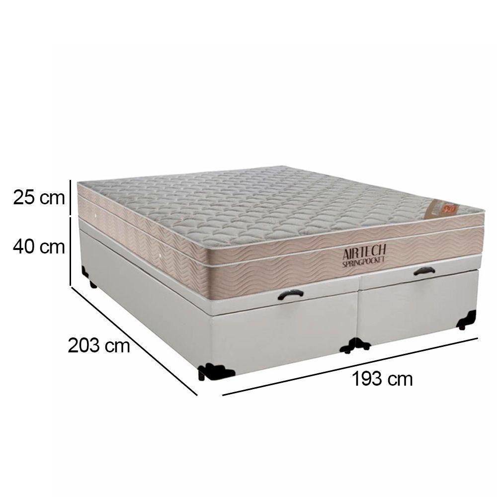Detalhes do Cama Box Baú King Sintético Bipartido + Colchão Ortobom Airtech Molas Ensacadas 193x203x65 Cor:branco