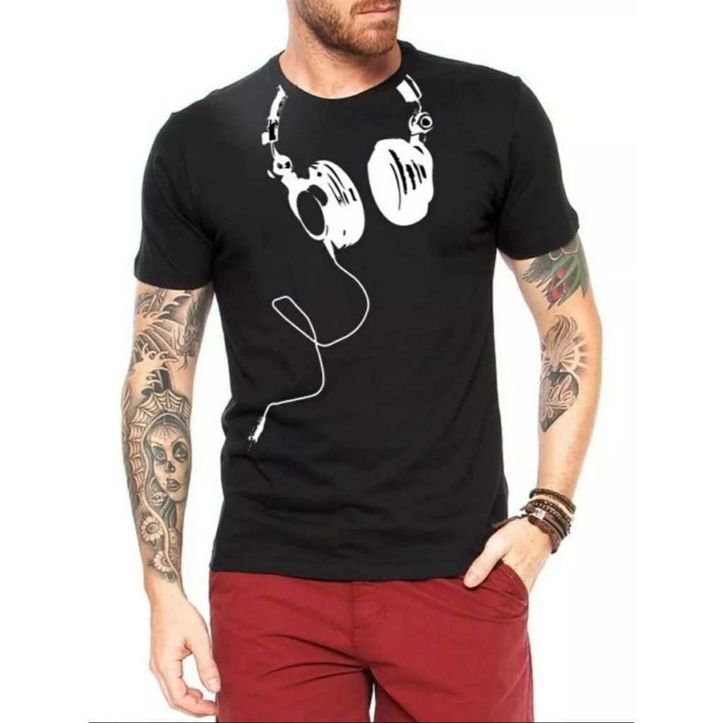 Camiseta Personalizada Dj fone Camisa Musica T-shirt Eletrônica