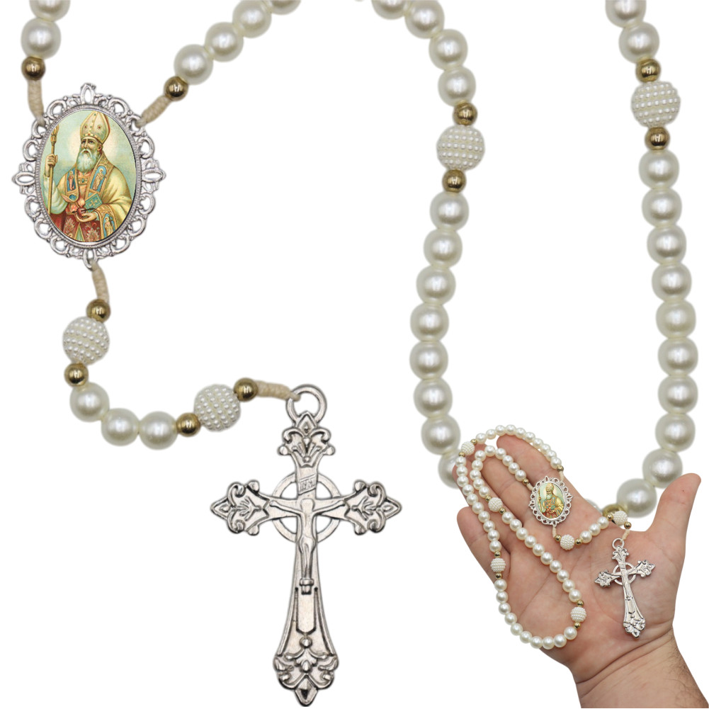 Terço Santo Agostinho Perolas Contas de Luxo 40 cm Relicario Resinado Premium em Oferta na Shopee