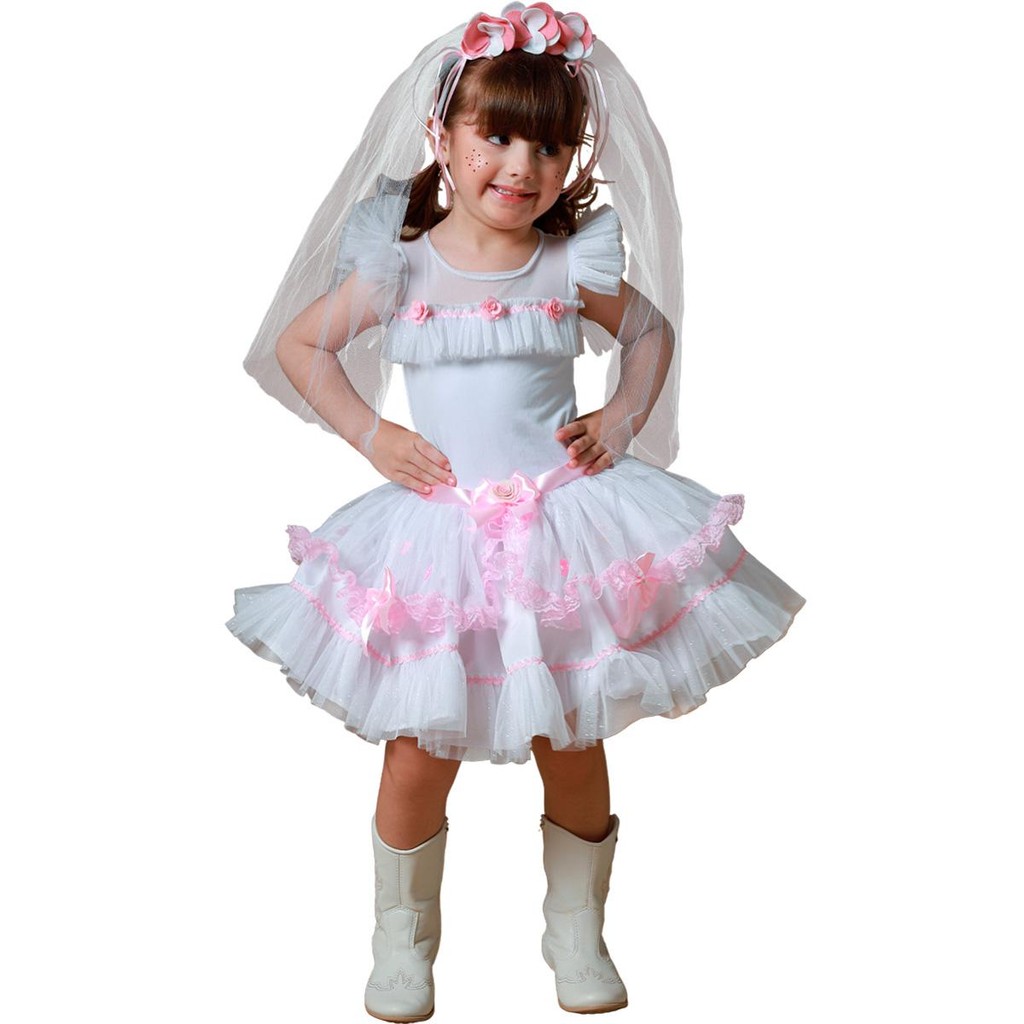 Vestido Noiva de Festa Junina Infantil Com Armação na Saia Super Rodada