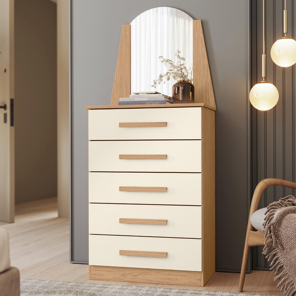 Cômoda Para Quarto Com Penteadeira Laris A02 Off/Freijó - Mpozenato