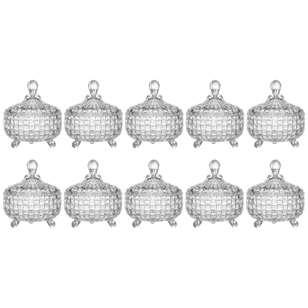 Kit C/ 10 Potiches Cristal Orion Transparente Brinde 10,5x12,5cm Baleiro Bomboniere Vidro Resistente