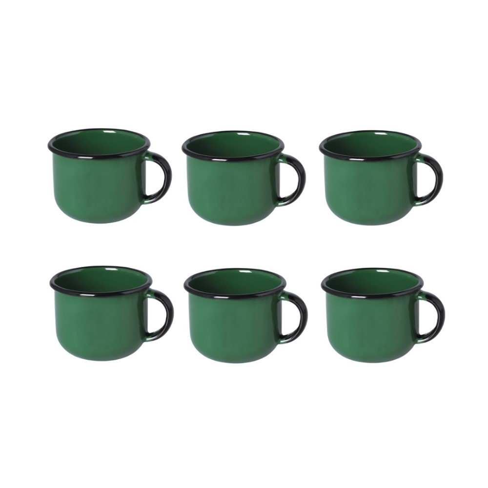 Jogo de Xícara de Cafezinho 06 Peças Esmaltada Verde 120 ml Ewel