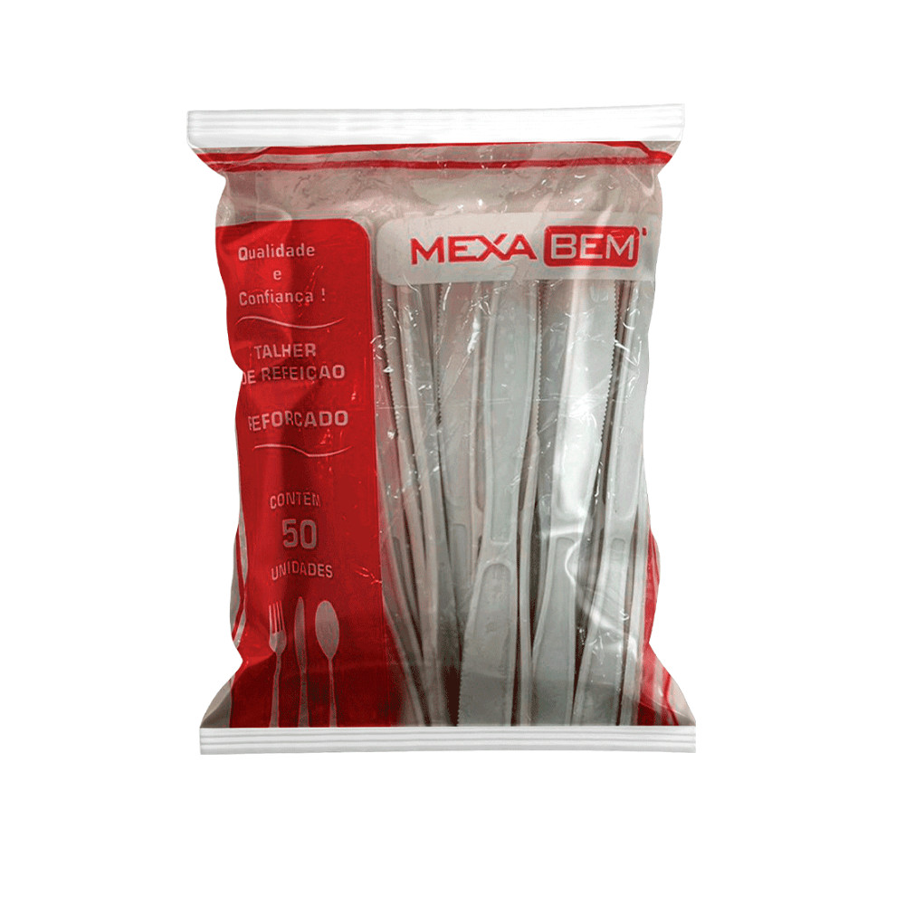 Faca para Refeição Reforçada 17,7cm Cristal Branca Mexa Bem com 50 unidades